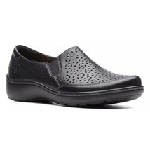 Clarks Women Slip On Shoes Cora Sky Size US 7N Black Perforated Leather - £38.01 GBP