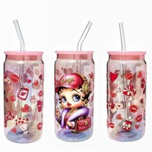Betty Boop Hearts Holographic Pink Glass Tumbler Cup 20 oz UV DTF Red Design - £17.11 GBP