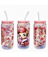 Betty Boop Hearts Holographic Pink Glass Tumbler Cup 20 oz UV DTF Red De... - £17.04 GBP