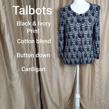 Talbots Black &amp; Ivory Print Detail Button Down Cardigan Size S - £12.59 GBP