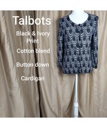 Talbots Black &amp; Ivory Print Detail Button Down Cardigan Size S - £12.58 GBP