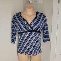 Emma James Classy Shirt Blouse ~ Sz 1X ~ Blue &amp; Black~ 3/4 Sleeve - £14.85 GBP