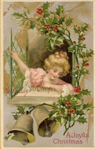 c.1910 Christmas Bells Child Holly Postcard P154 - £7.85 GBP