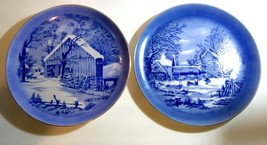 FARMERS HOME / HOMESTEAD WINTER Vintage Collector Plates Retro 70s Blue/... - $10.68