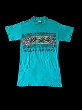 Vintage 70s Tshirt Nassau Bahamas Paper Thin Medium Fits Small Green Gra... - $24.75