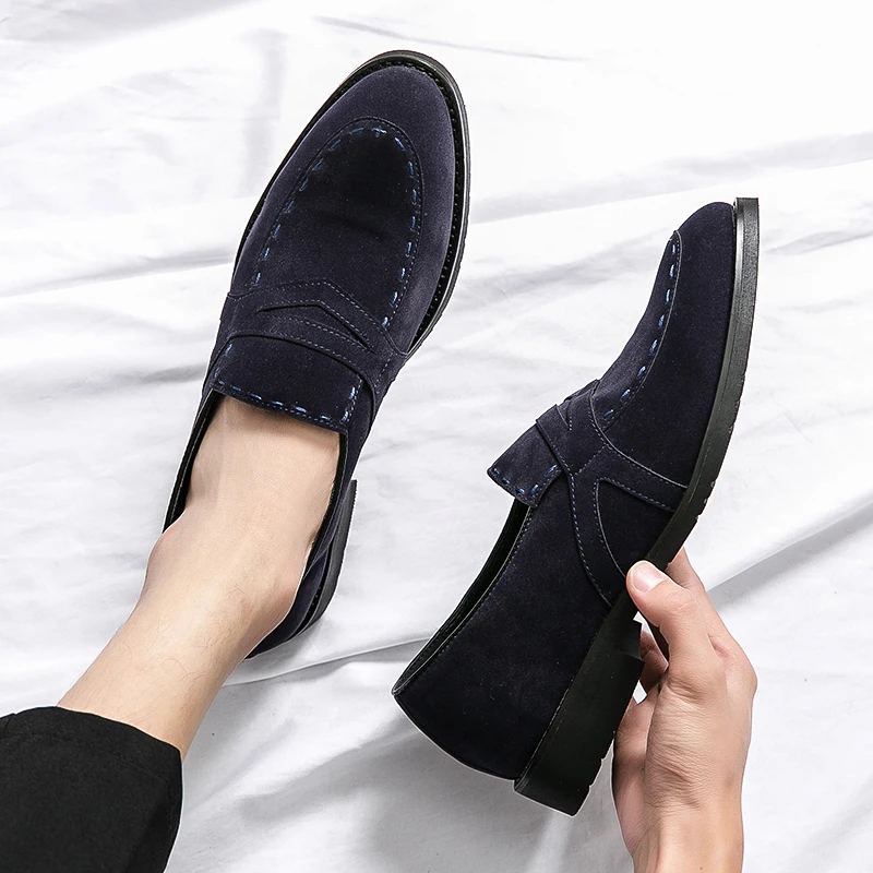 Men&#39;s Loafers Brown Flock Breathable Casual Shoes Handmade Slip on Shoes... - $69.40