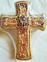 Ceramic Cross Prayer Box and Lid Floral Brown 5 x 4&quot; Glossy Porcelain Decorative - £14.24 GBP