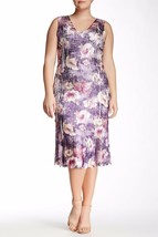 NWT KOMAROV Petite Purple Floral Print Lace Trim Sleeveless V-Neck Dress PL - £55.92 GBP