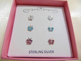 Lily Nily Genuine Sterling Silver Tri-Color Butterfly Earrings Set C510 $80 - £24.06 GBP
