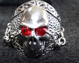 Stainless Steel Mens Biker Red Crystal Eye Skull Ring - G5004c509 sz 9 - £15.48 GBP