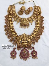 Bollywood Style Gold Plated Indian Jewelry Necklace Earrings Long Haram Kasu Set - £74.72 GBP