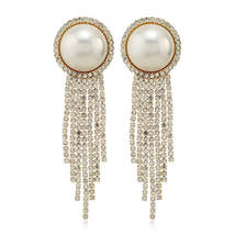 Pearl &amp; Cubic Zirconia 18K Gold-Plated Round Tassel Drop Earrings - £12.08 GBP