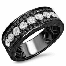 1.50Ct Round Cut Moissanite Men&#39;s Wedding Band Ring 14k Black Gold Plated - £107.67 GBP