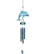 36&quot; METAL GLASS DOLPHIN WIND CHIMES BEACHCOMBERS HOME DECOR TURQUOISE SH... - £27.52 GBP
