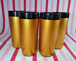 Groovy 1970&#39;s MoD Thermo-Serv 4pc Gold Black Insulated Thermal Tumbler Patio Set - £16.03 GBP