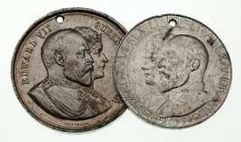 1902 Great Britain King Edward VII &amp; Queen Alexandra Coronation Medal Lot of 2 - £46.39 GBP