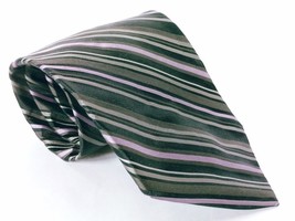 DKNY Men&#39;s Dress Necktie 100% Silk Striped Black Gray Purple - $11.09