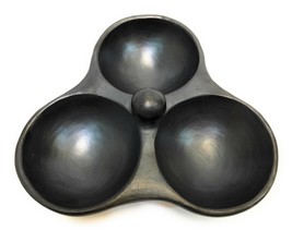 Triple Saucer / Salsera 8.5 &quot; Diameter Aprox  Black Clay Original Made in La Cha - £39.08 GBP