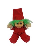 Vintage Russ Troll Kidz JANGLES Christamas Doll Green Hair Red Outfit - $14.80