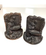 Antique Bookends Armor Bronze Girl Fountain Art Nouveau Deco Woman Drinking - $87.64 CAD