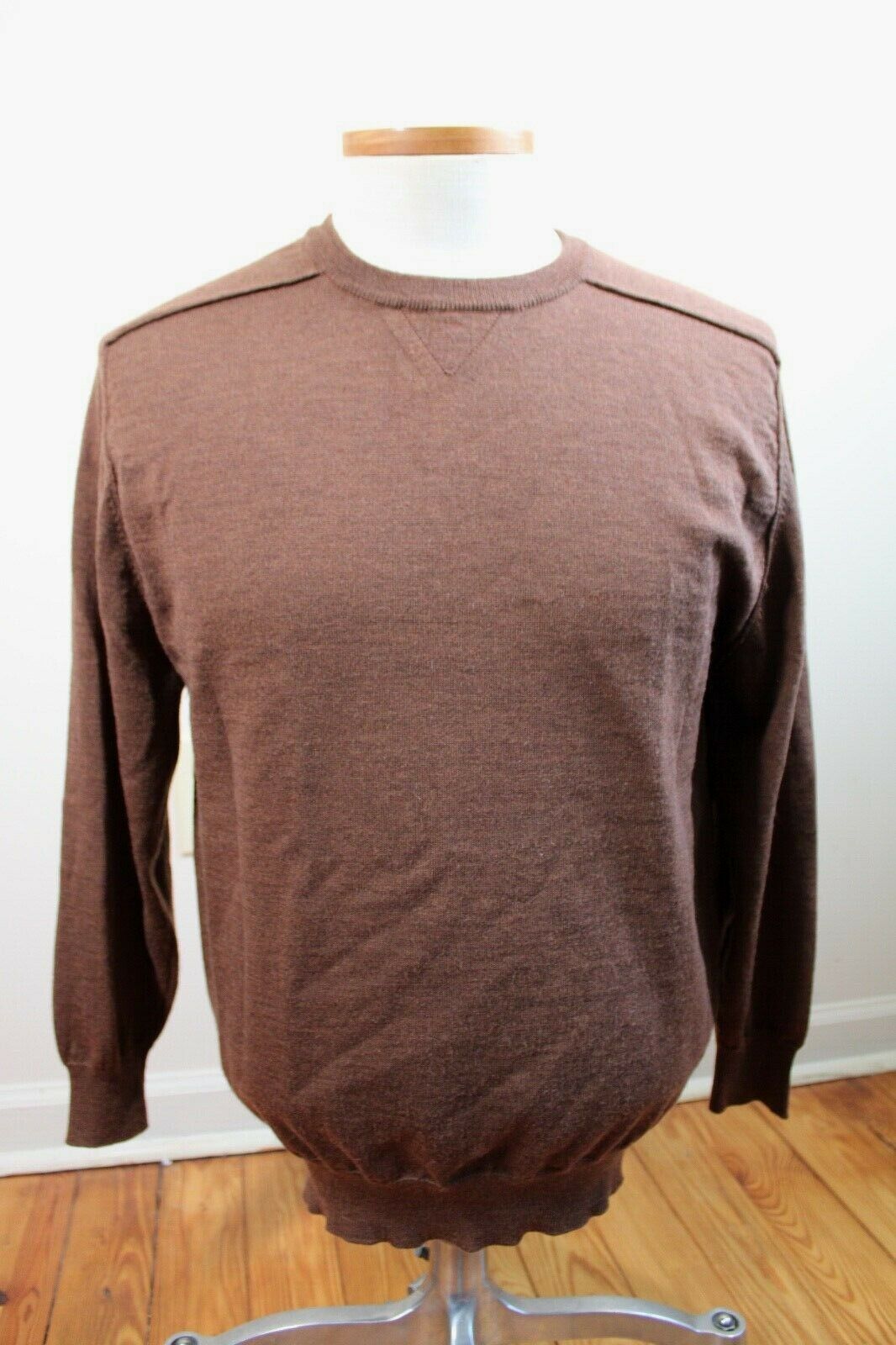 Johnston & Murphy M Brown 100% Merino Wool Pullover Sweater Italy - $24.15