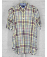 TOMMY HILFIGER Shirt Preppy Short Sleeve Multicolored Plaid Large - $19.79