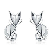 Sterling Silver 925 Fox Animal Geometric Stud Earrings Genuine Authentic S925 - £13.02 GBP