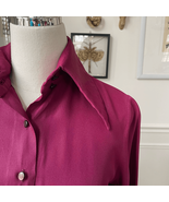 Vintage 70s Cranberry Crepe Dagger Barrymore Collar Blouse XS - $32.30 CAD