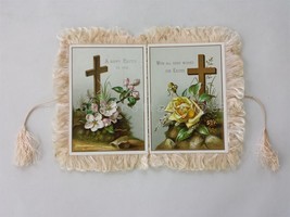 1880 Antique Victorian Easter Greeting Card Fine Pink Silk &amp; Tassel ♡ Vgc - £30.25 GBP