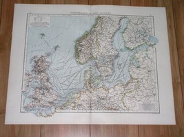 1896 Antique Map Of Baltic Sea North Sea Germany Poland Russia England Estonia - £22.15 GBP