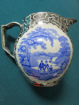 Antique Gray&#39;s Pottery Stoke On Trent England Ceramic Pitcher Silverware Blue - £74.31 GBP