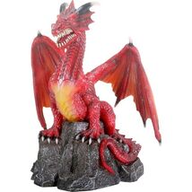 Red Dragon Standing on Rock Fantasy Statue Figurine Mythical Decoration ... - $40.98
