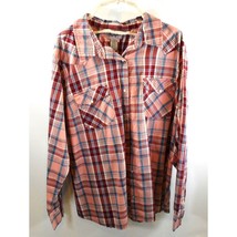 Wrangler Rancher Pearl Snap Button Up Western Mens Shirt Size XXL Red Bl... - $12.55