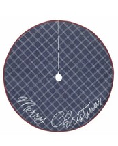 Merry Christmas Holiday Tree Skirt Time 48” Denim Blue Top Stitch Red Trim - £14.87 GBP