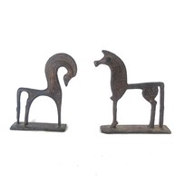 x2 Metal Etruscan Greek Horse Mid-Century Modern  Sculpture 4.5&quot; Tall - £98.55 GBP