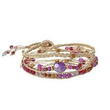 Beautifully Vibrant Purple Amethyst Stone Round Dangle Charm Silk Wrap Bracelet - £17.68 GBP