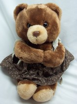 Vintage 1985 Kurt Adler Teddy Bear In Brown Dress 8&quot; Plush Stuffed Animal Toy - £15.82 GBP