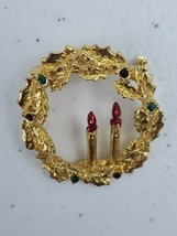 Vtg Eisenberg Ice Rare Goldtone Wreath Yellow Green Purple Stones 2 Candles Rare - £33.57 GBP