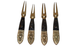 Vintage Thailand Buddha Gold &amp; Black Wood - Lot of 4 Cocktail Forks 4.25&quot; - £7.83 GBP