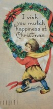 Antique Merry Christmas Postcard 1915 Mutch Happiness Dutch Boy &amp; Dog Accent - £5.28 GBP
