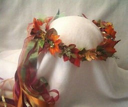 Kayla Forest Fairy Head Wreath of Autumn colored Faux Leaves, berries, and Pine - £38.97 GBP