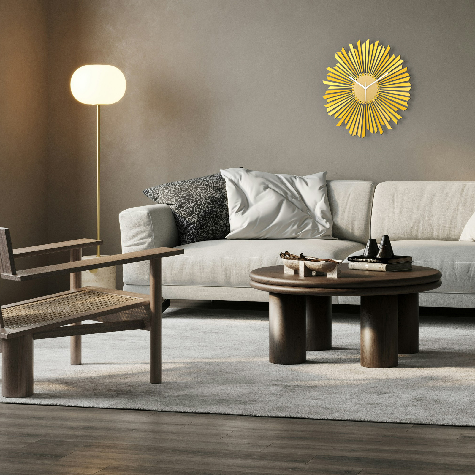Stylish yellow / golden wooden wall clock, a piece of wall art - The Sun - $159.00+