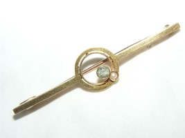 c1910 14K Gold Bar Pin Green Earth Chrysoberyl and Pearl Moon - £148.39 GBP