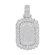 2 CT Real Moissanite Dog Tag Miami Cuban Border Pendant White Gold Plated Silver - £146.70 GBP