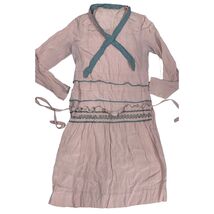 Antique 20s Peach Pongee Silk Dress Green Accent Trim Damaged Costume Pa... - $79.15