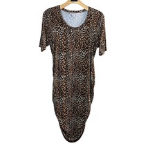 Motherhood Maternity Dress 2X Brown Leopard Ruched Short Sleeve Knee Length Plus - £15.97 GBP