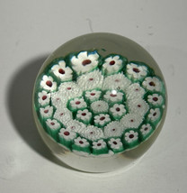 Vintage Millefiori Art Glass Paperweight Large 3&quot; Size Green Mulitcolor - £31.25 GBP