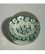 Vintage Millefiori Art Glass Paperweight Large 3&quot; Size Green Mulitcolor - £30.74 GBP
