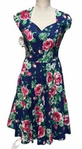 Rockin Betty Sara USA Knee Length Pinup 50’s Style Floral Dress Blue Pink Small - £17.40 GBP