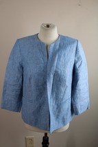 Talbots 10P Blue 100% Linen Open Front 3/4 Sleeve Blazer Jacket SJ2 - £23.74 GBP